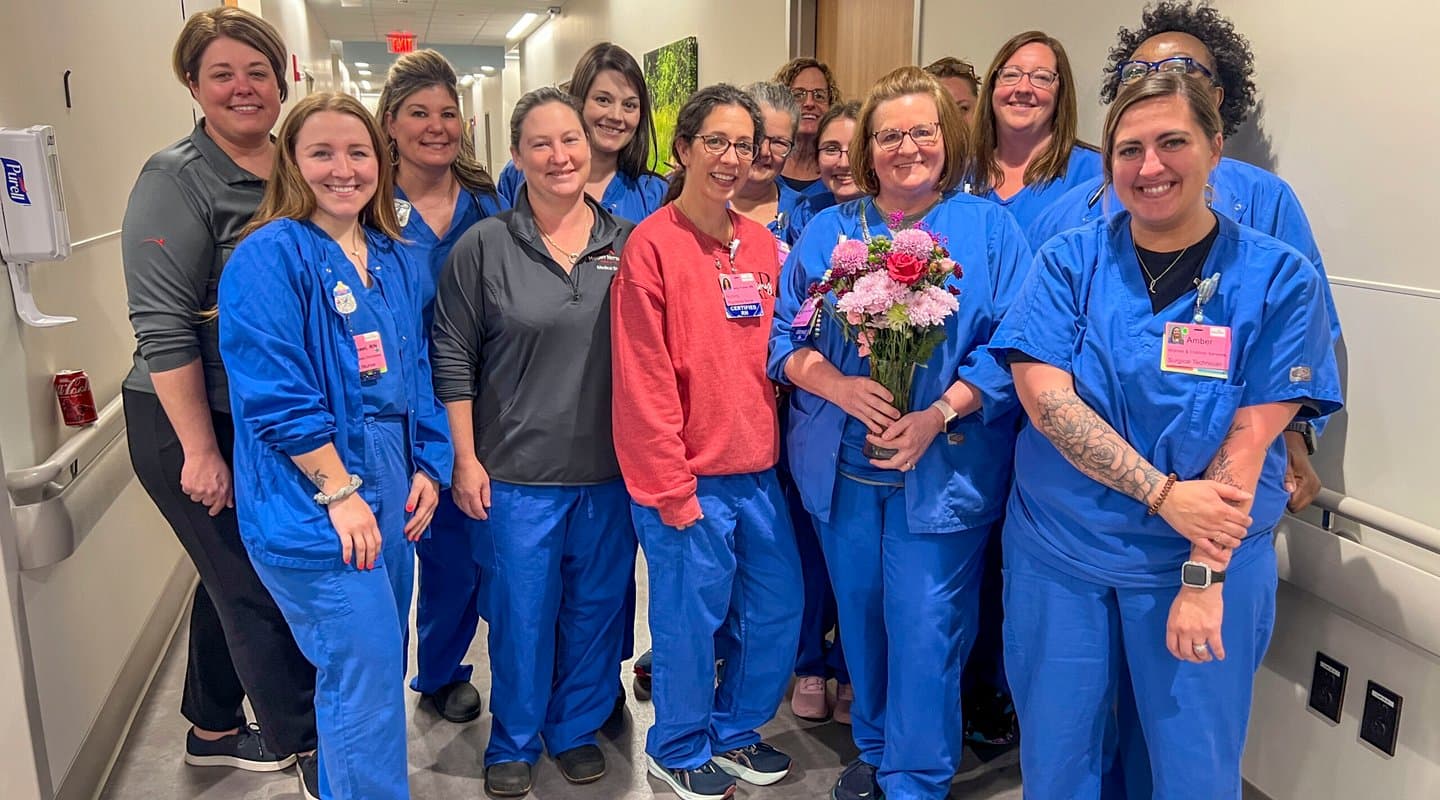 Laurie Smeal, RN poses with her fellow RNs from Women and Children's Services
