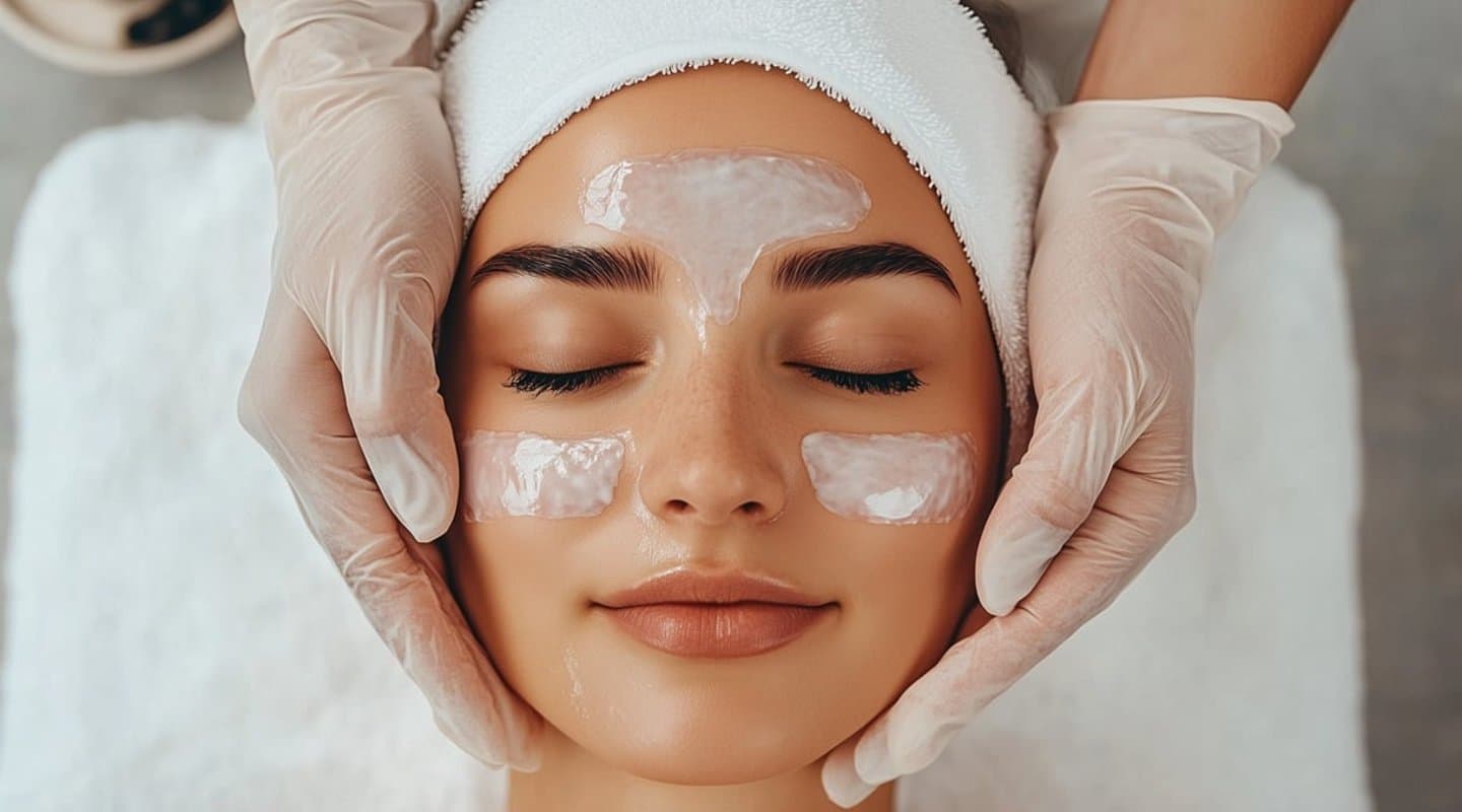 Woman in a spa getting face rejuvenation treatment