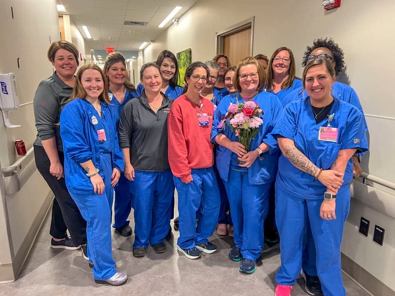 Laurie Smeal, RN poses with her fellow RNs from Women and Children's Services