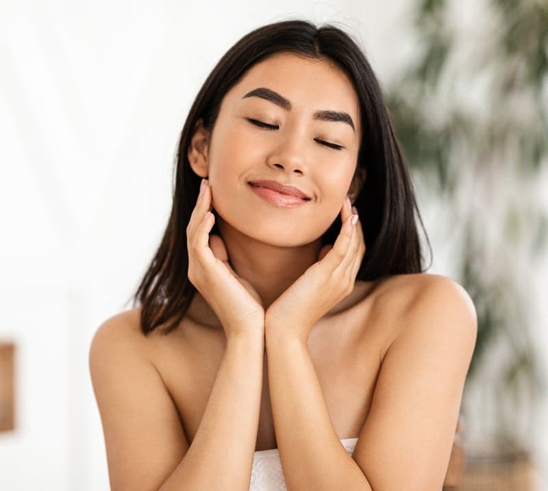 Woman with great skin smiles