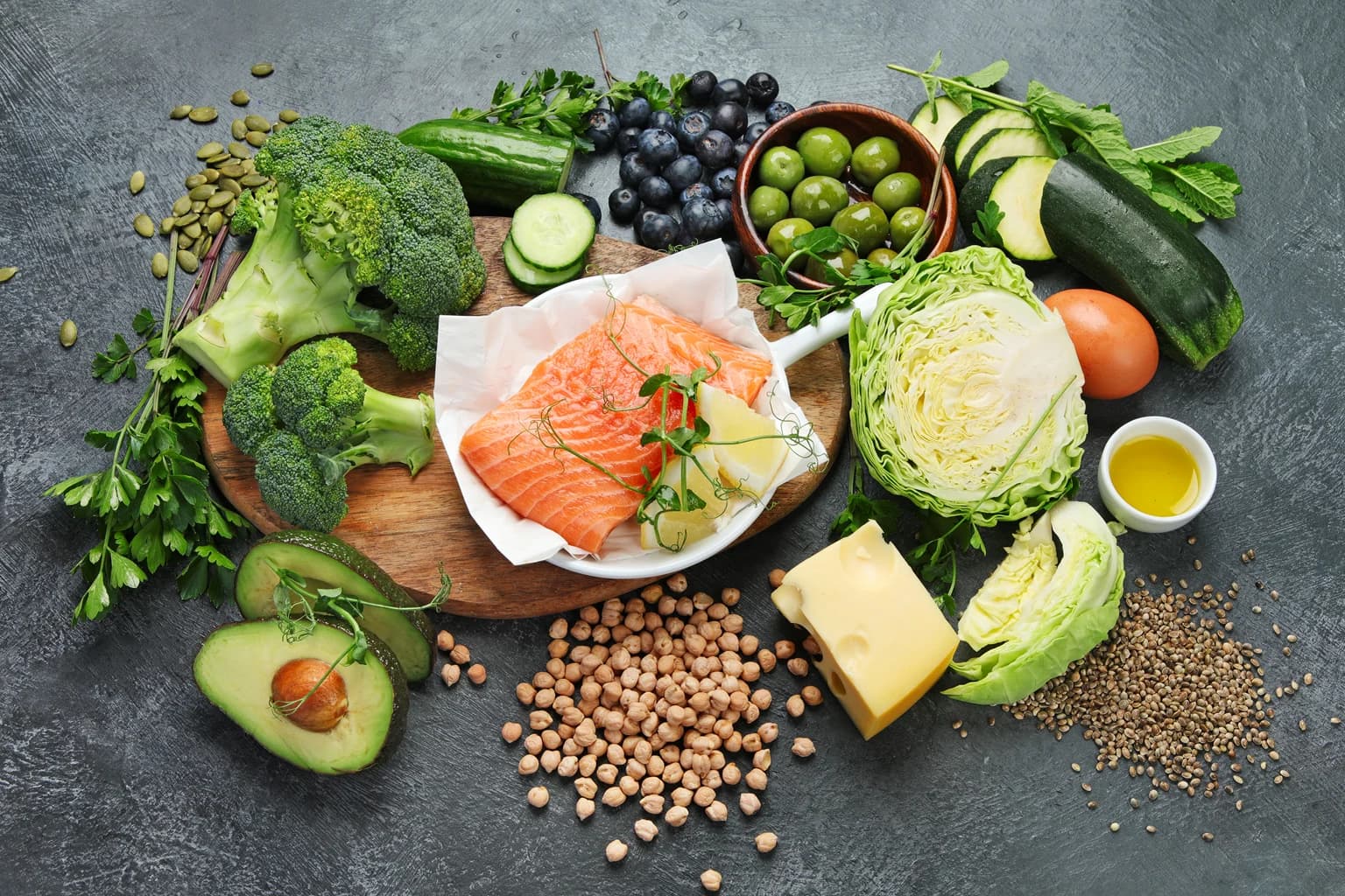 Dash flexitarian mediterranean diet on dark background