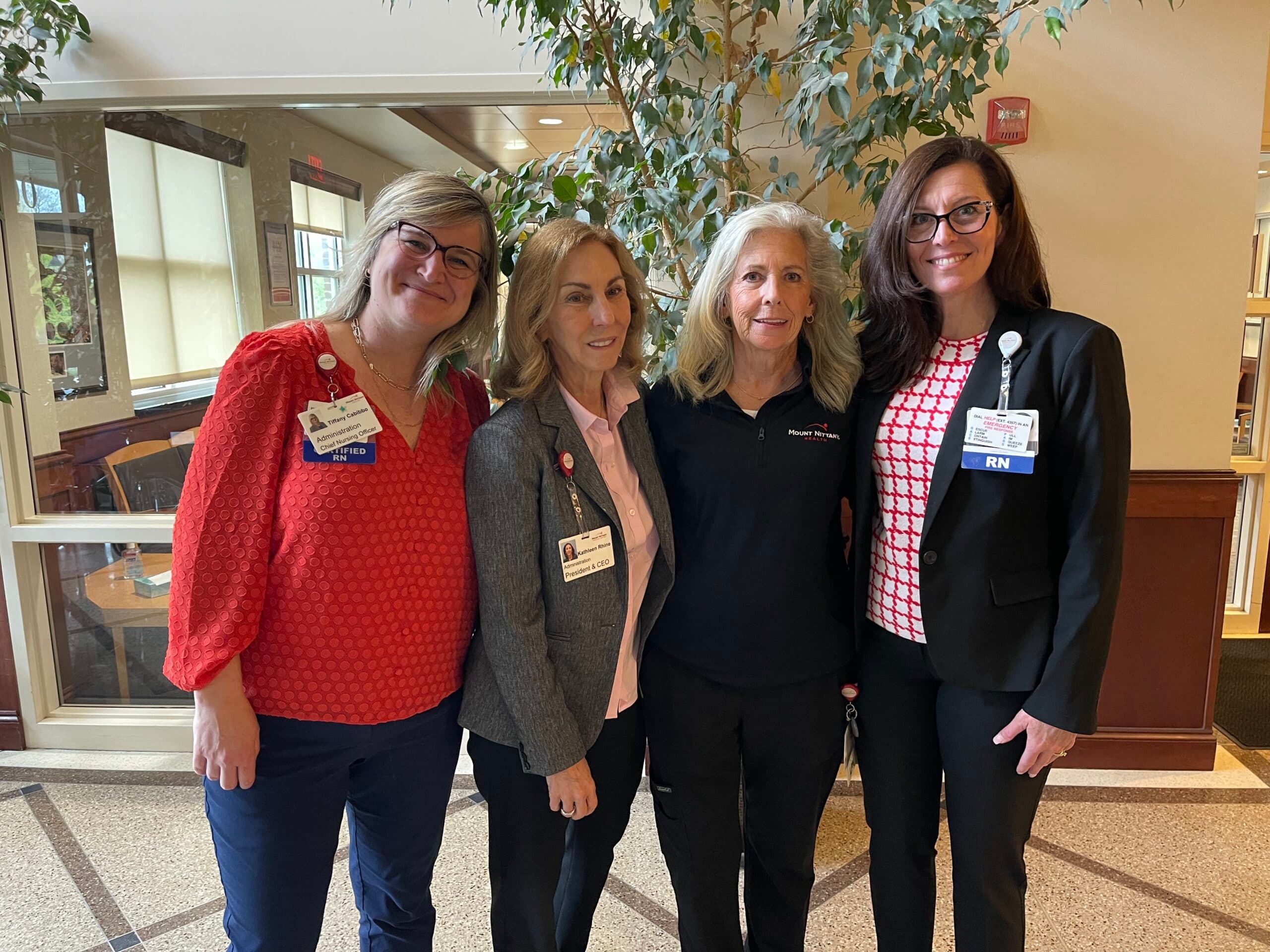 Debie Tyson poses with Kathleen Rhine, President and CEO; Tiffany Cabibbo, Chief Nursing Officer; and Dawn Tice, Chief Operating Officer