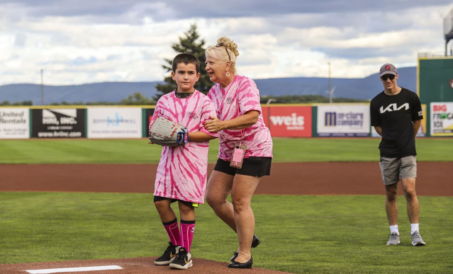 Throwing out the first pitch at Paint the Park Pink 2023