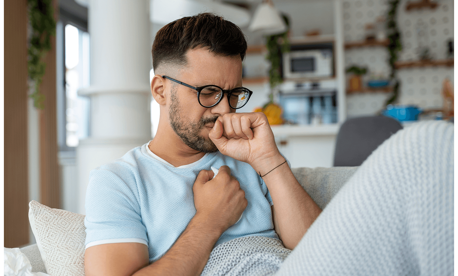 Man having reflux discomfort.
