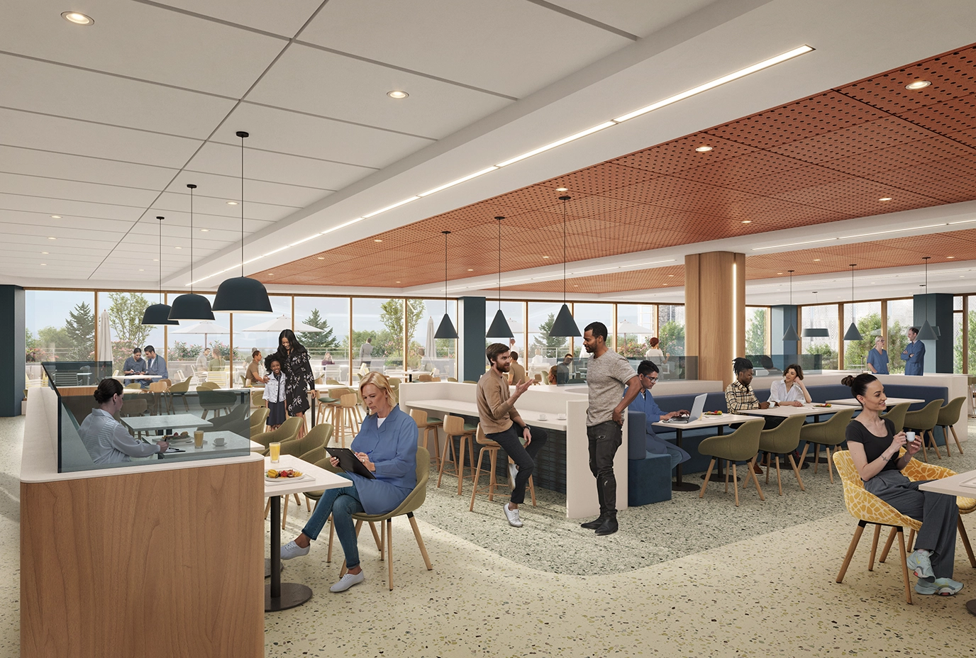 Rendering of the new dining area of the patient tower