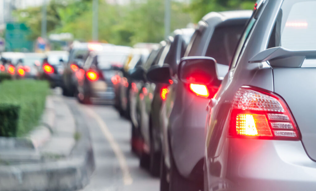 cars stuck in traffic because of an event