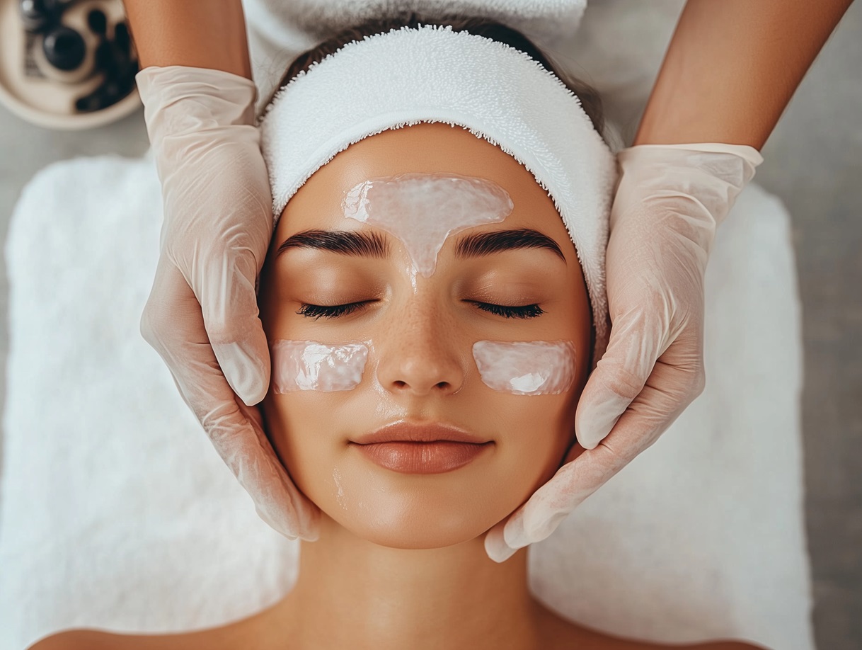 Woman in a spa getting face rejuvenation treatment
