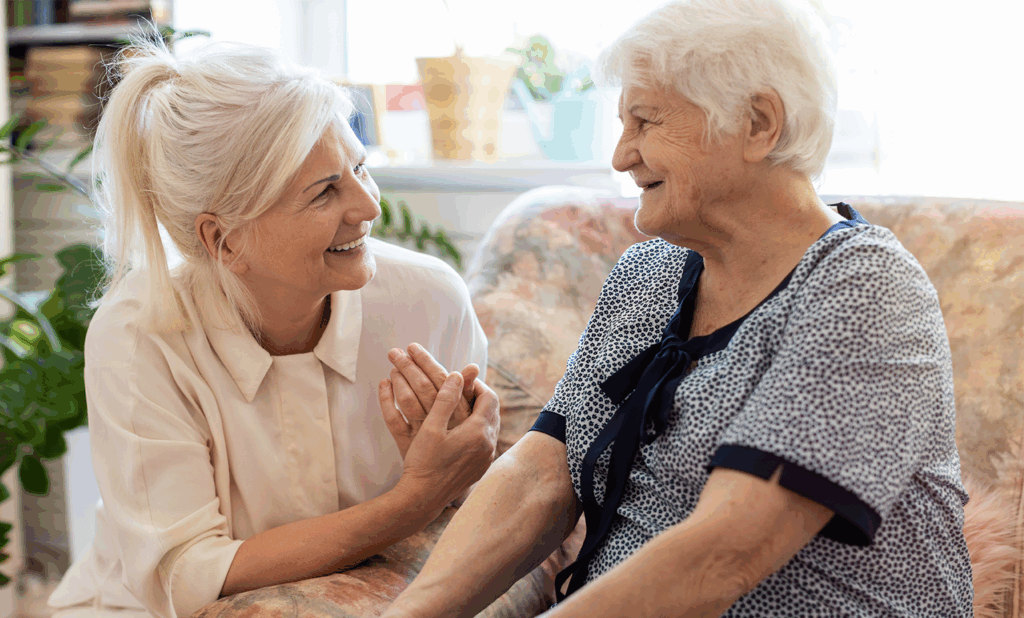 Caregiver at home with their parent.