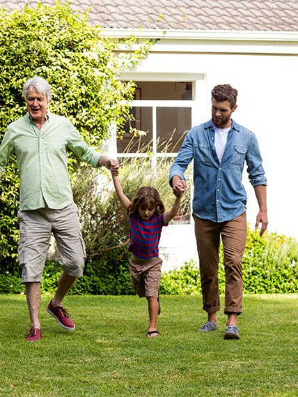 Family together in a back yard