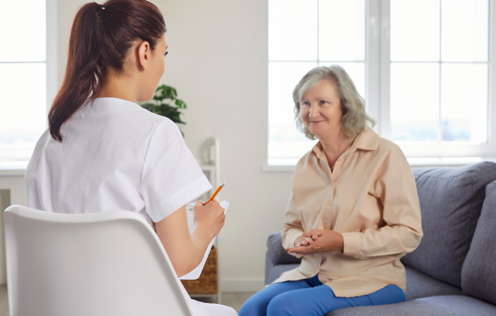 senior woman receiving speech therapy